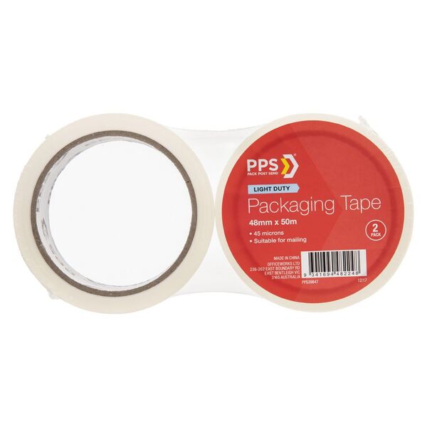 PPS 48mm x 50m Light Duty Packaging Tape Clear 2 Pack