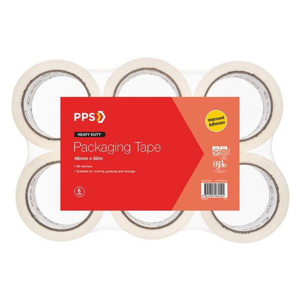 PPS Heavy Duty 48mm x 50m Clear Packaging Tape 6 Pack