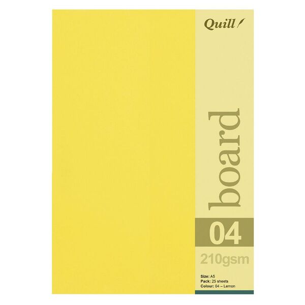 Quill A5 210gsm Board Lemon 25 Pack