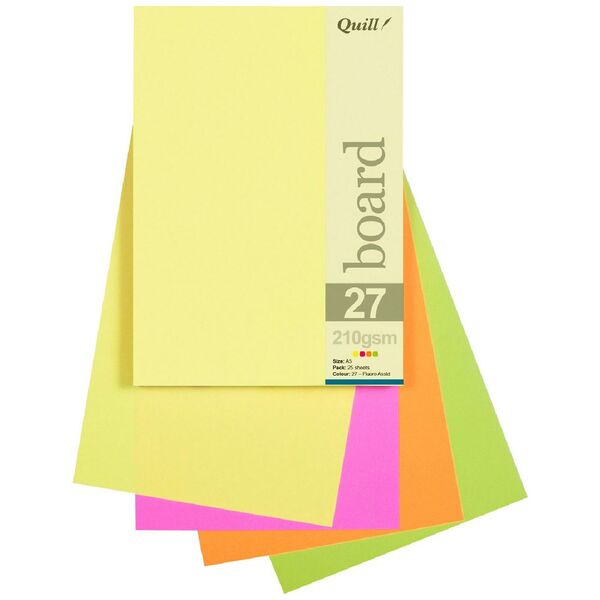 Quill A5 230gsm Board Fluoro Assorted 25 Pack