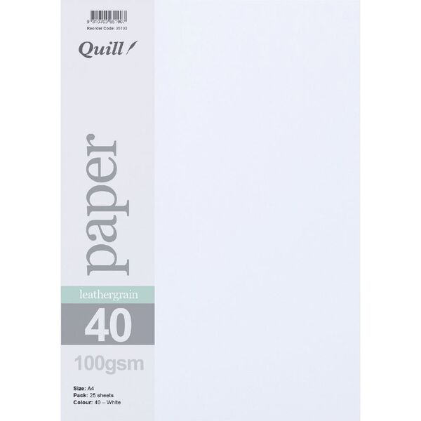 Quill A4 100gsm Leathergrain Paper White 25 pack