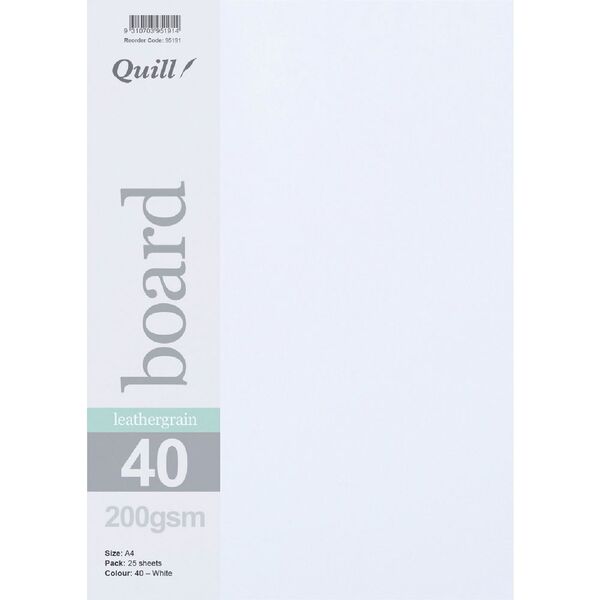 Quill A4 200gsm Leathergrain Paper White 25 pack