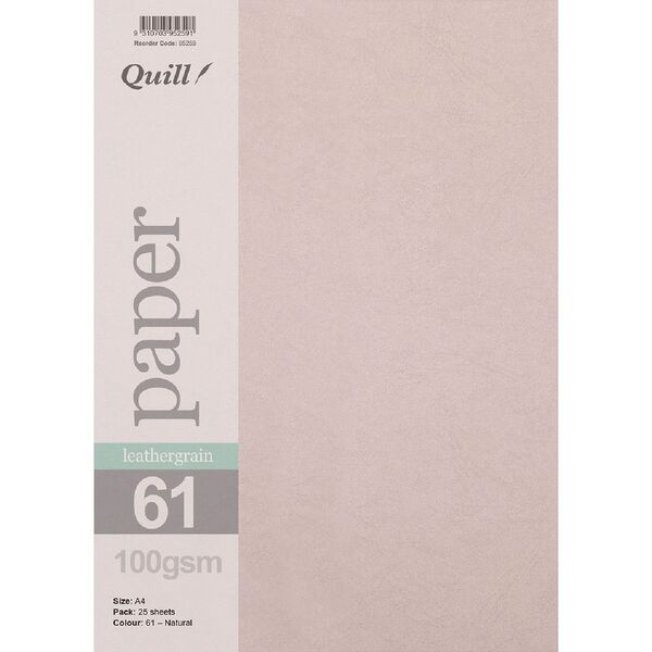 Quill A4 100gsm Leathergrain Paper Natural 25 Pack