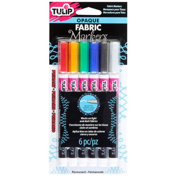 Tulip Opaque Fabric Marker Primary 6 Pack