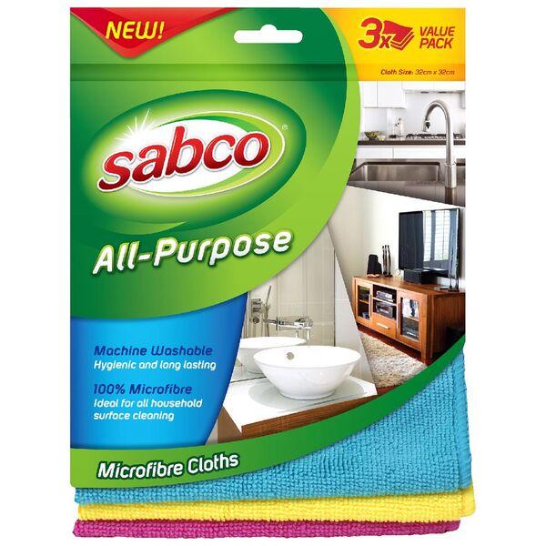 Sabco All Purpose Microfibre Cloths 3 Pack