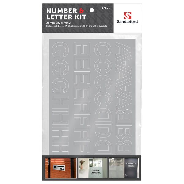 Sandleford Vinyl Letters/Numbers Helvetica Silver 25mm