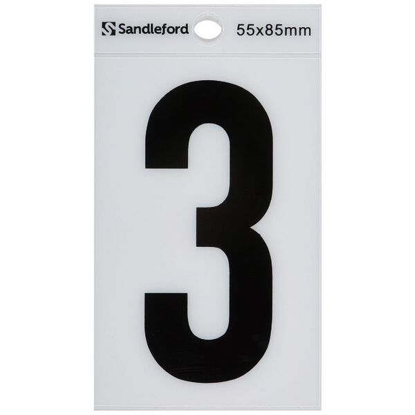 Sandleford 3 Self-adhesive Numeral White 85mm