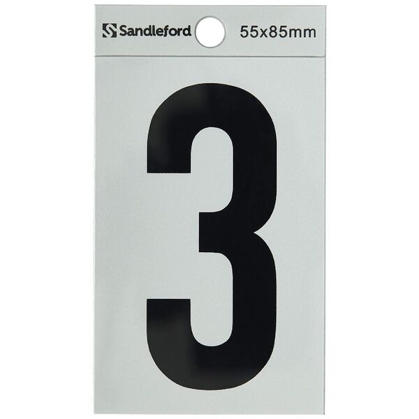 Sandleford 3 Self-adhesive Numeral Silver 85mm