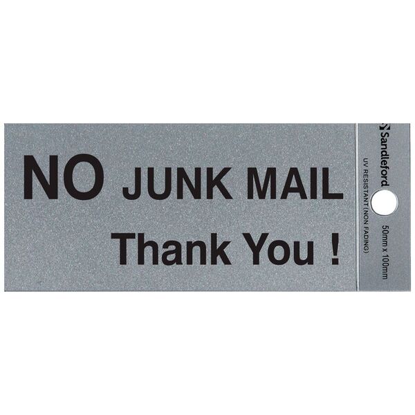 Sandleford self-adhesive No Junk Mail Sign 100 x 50mm