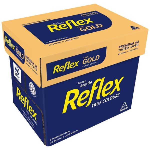 Reflex Coloured 80gsm A4 Copy Paper Gold 5 Ream Carton