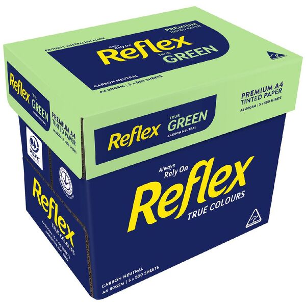 Reflex Coloured 80gsm A4 Copy Paper Green 5 Ream Carton