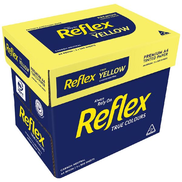 Reflex Coloured 80gsm A4 Copy Paper Yellow 5 Ream Carton