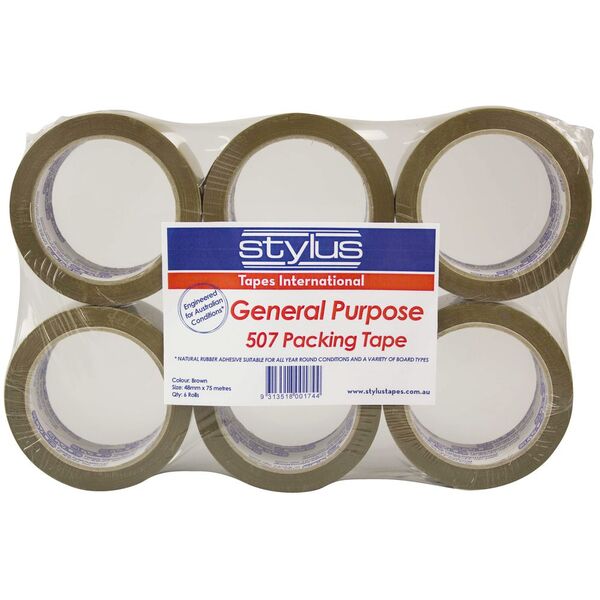 Stylus General Purpose Packing Tape Brown 6 Pack