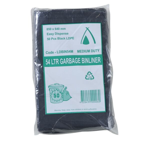Tailored Packaging Medium Duty Bin Liners 54L 50 Pack Black