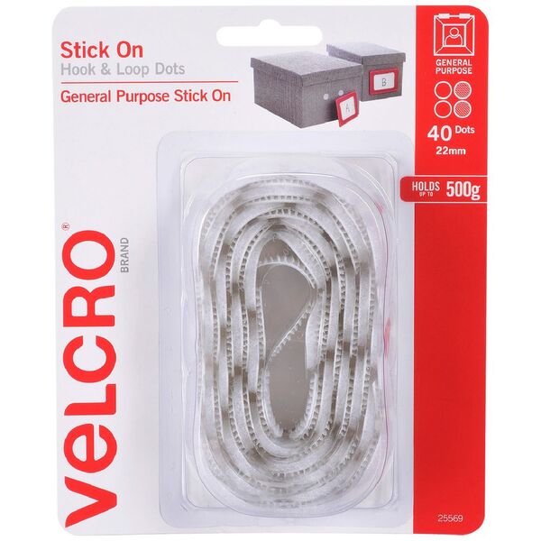VELCRO Hook & Loop Dots 22mm 40 Pack White