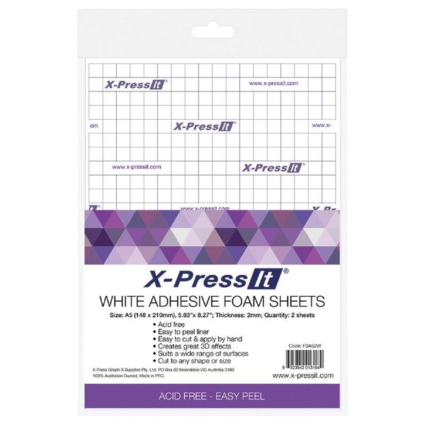 X-Press It A5 Adhesive Foam Sheet White 2mm 2 Pack