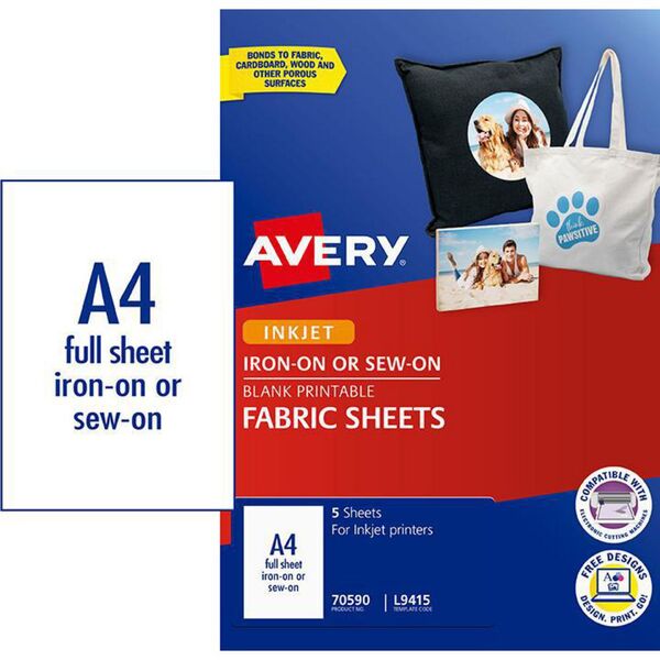 Avery 1UP Iron On Fabric Transfers 5 Pack