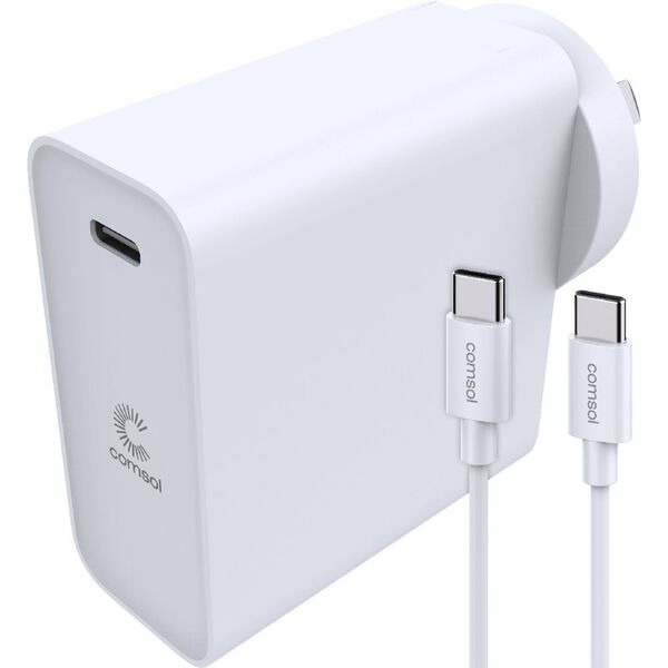 Comsol 65w Usb C Wall Charger With 2m Cable White Officeworks - Best Usb Wall Charger Australia