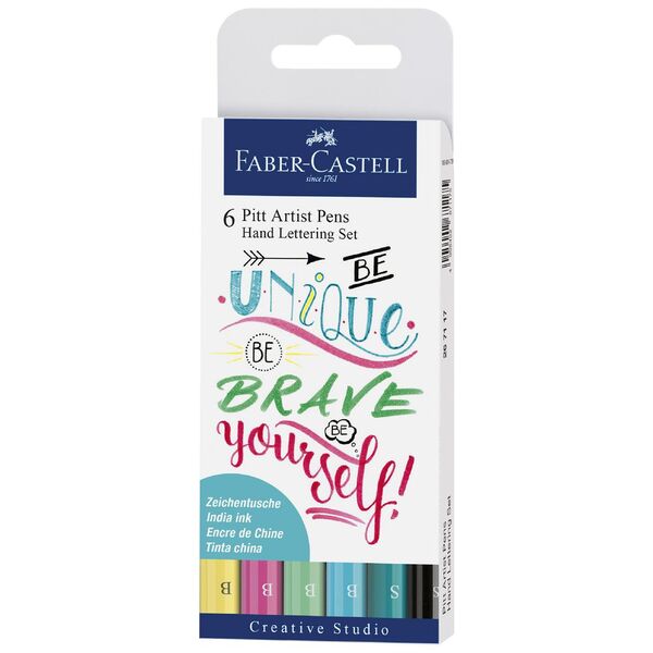 officeworks.com.au | Faber-Castell Pitt Artist Pen Lettering Set Pastels 6 Pack