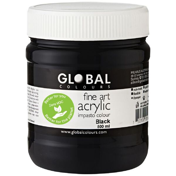 Global Colours Acrylic Paint Zero VOC 500mL Black