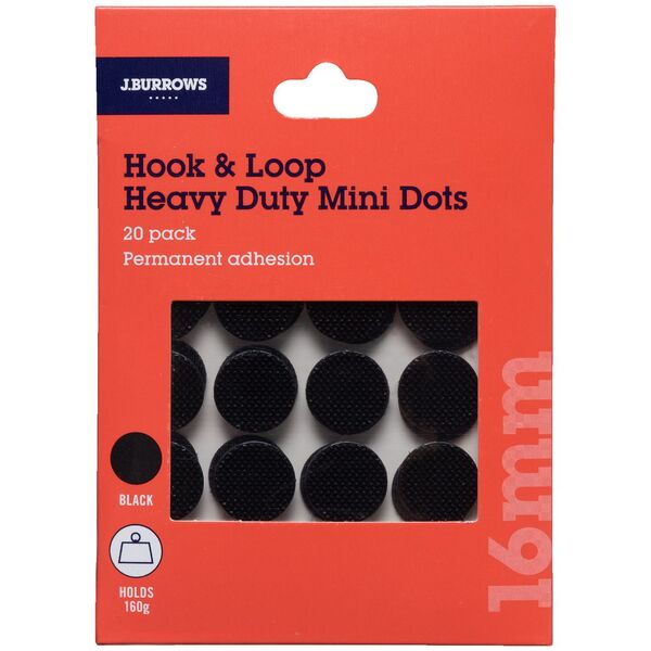 J.Burrows Hook & Loop Heavy Duty Adhesive Dots 16mm 20PK