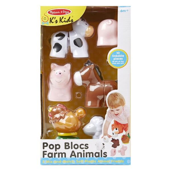 Melissa & Doug K's Kids Pop Blocs Farm Animals Learning Toy | Officeworks