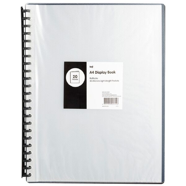 Keji Display Book A4 20 Pocket Refillable Clear and Black