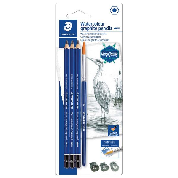 undefined | Staedtler Lumograph Aquarell Pencils with Brush 3 Pack