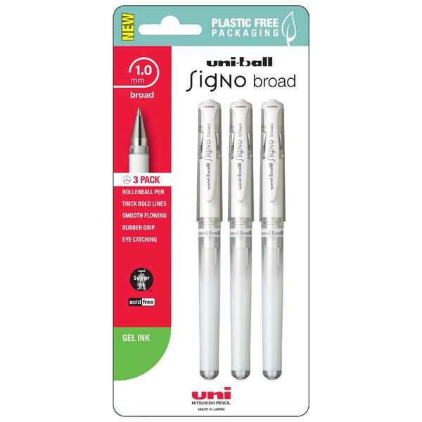 Uni-Ball Signo Broad Gel Pen White 3 Pack