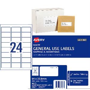 Labels 24up Avery 24UP Inkjet Laser General Use Labels White 100 Sheets | Officeworks