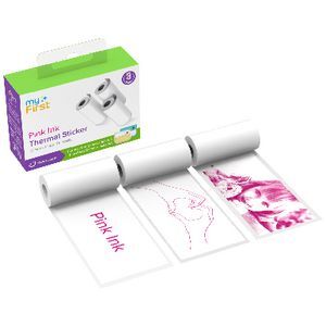 Pink Stickers Officeworks myFirst Thermal Sticker White with Pink Ink | Officeworks