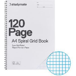 Studymate A4 70gsm 5mm Grid PP Cover Spiral Notebook 120 Page
