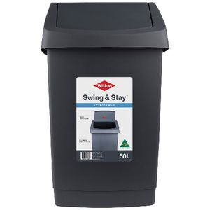 Officeworks Bins Willow Swing & Stay Bin 50L Charcoal | Officeworks