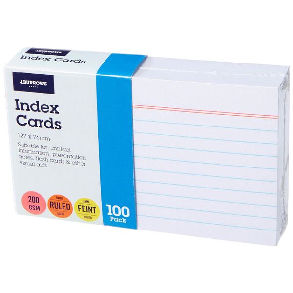 Index Notebook Officeworks J.Burrows Index Cards Ruled 127 x 76mm White 100 Pack | Officeworks