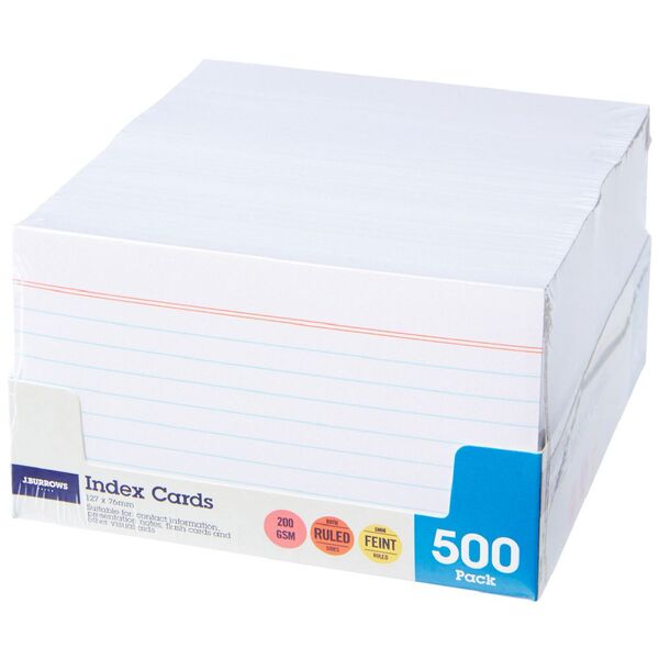 Index Notebook Officeworks J.Burrows Index Cards Ruled 127 x 76mm White 500 Pack | Officeworks